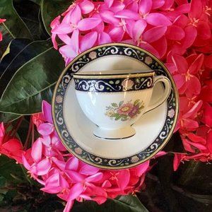 Wedgwood Runnymead Blue Bone China Teacup and Saucer in Pristine Condition